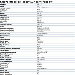 Rin GW MTB 29" 28H Boost Amp-36 Pro/Disc