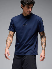 Camiseta Casual Hombre Oversized 100% Algodón Azul