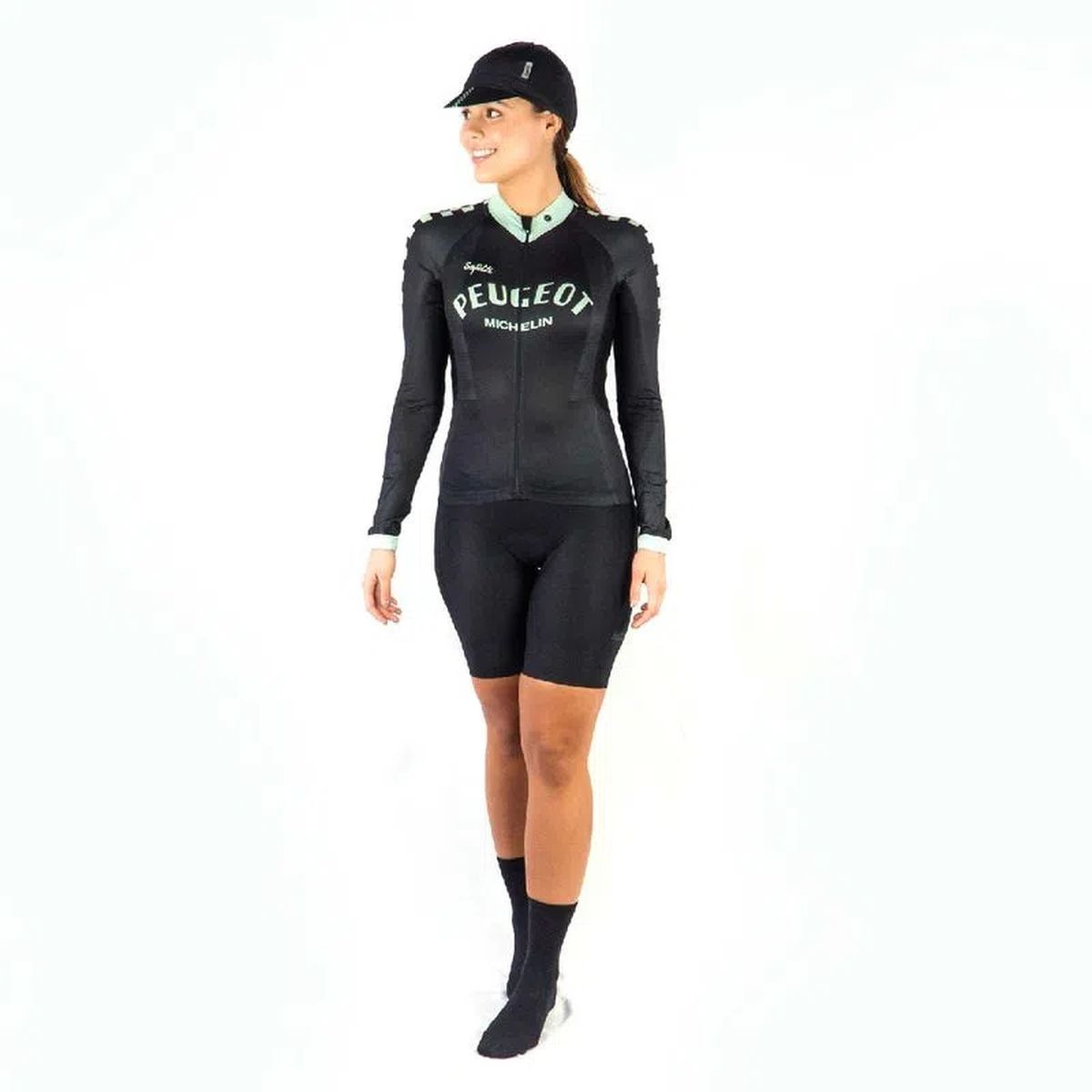 Jersey Ciclismo Safetti M/L Slim Peugeot Mujer Negra