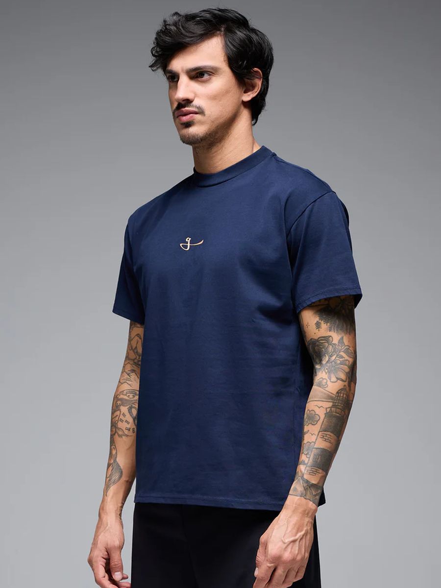 Camiseta Casual Hombre Oversized 100% Algodón Azul