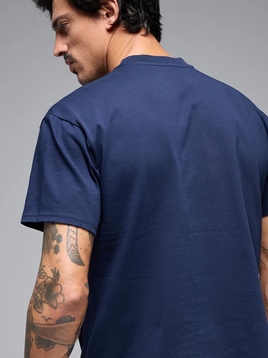 Camiseta Casual Hombre Oversized 100% Algodón Azul