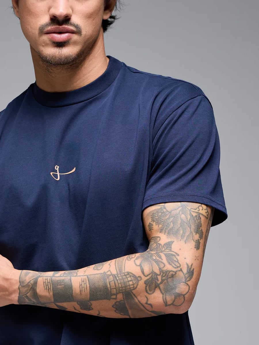 Camiseta Casual Hombre Oversized 100% Algodón Azul