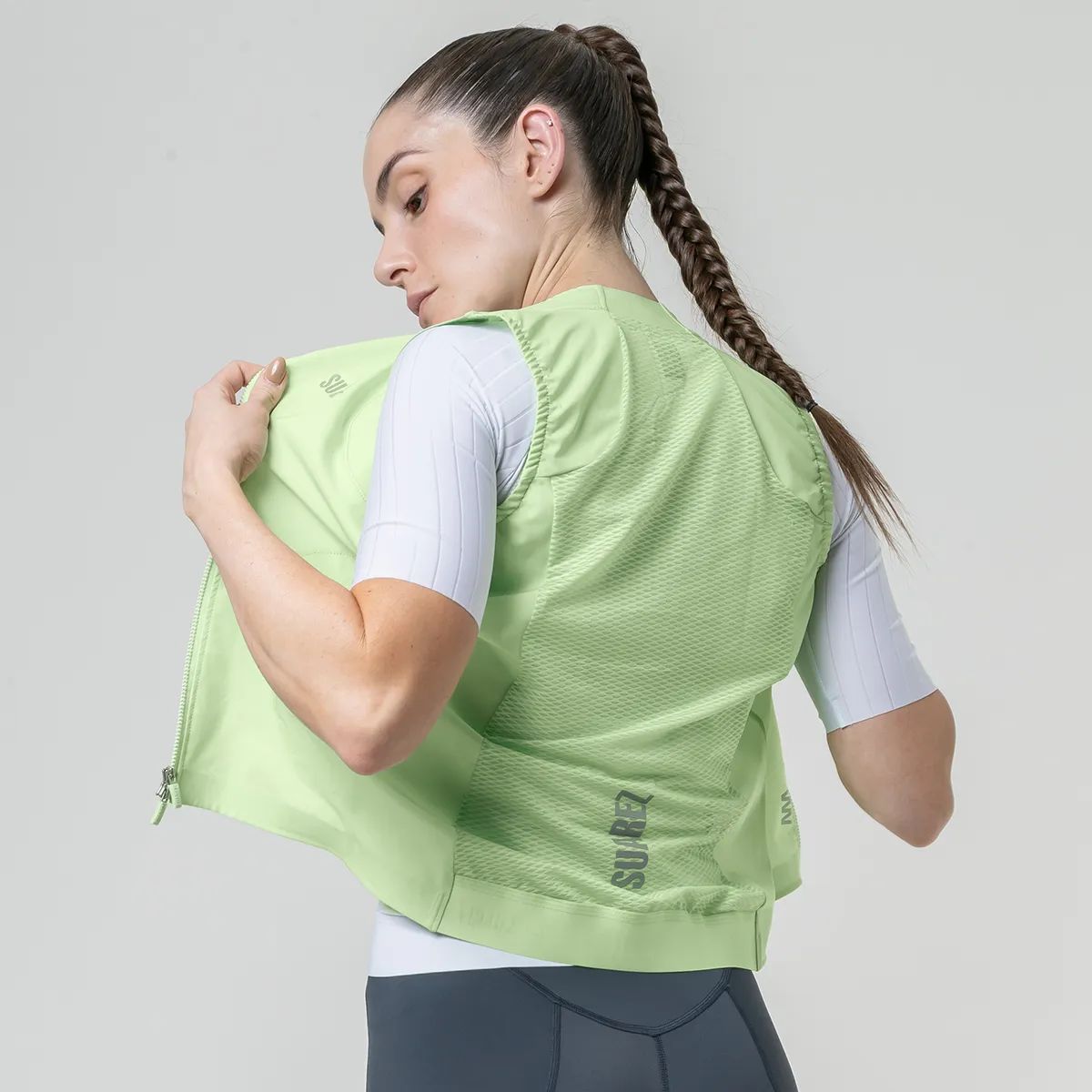 Chaleco Cortavientos Ciclismo Mujer Barrier Apple Green 2.5