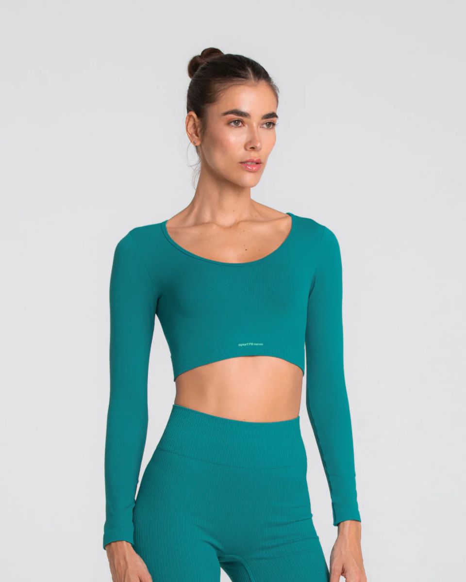 Top Con M/L Mujer Seamless Shake Sportfitness Azul Jade