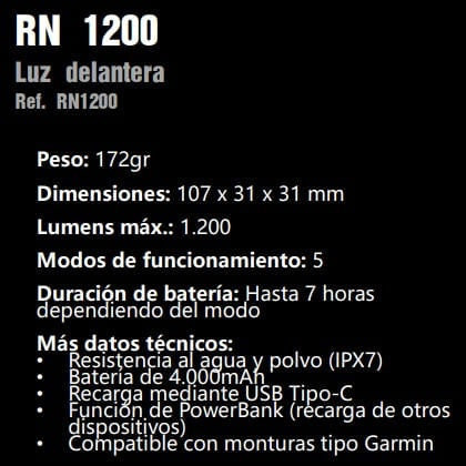 Luz Delantera Rn 1200Lm Usb