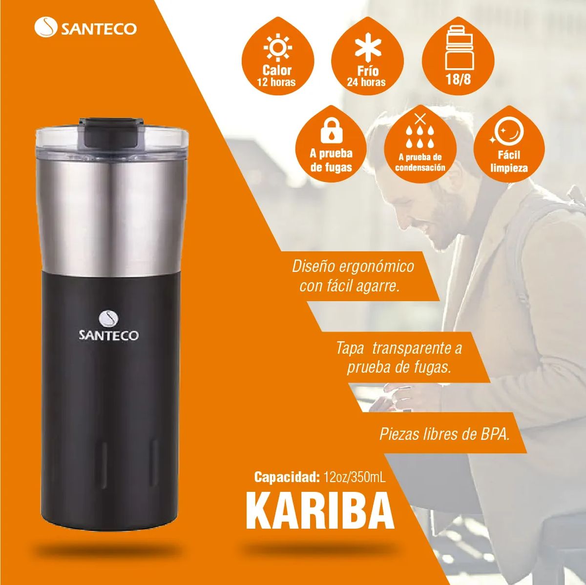 Caramañola Termo Santeco Kariba 350 ml Steel