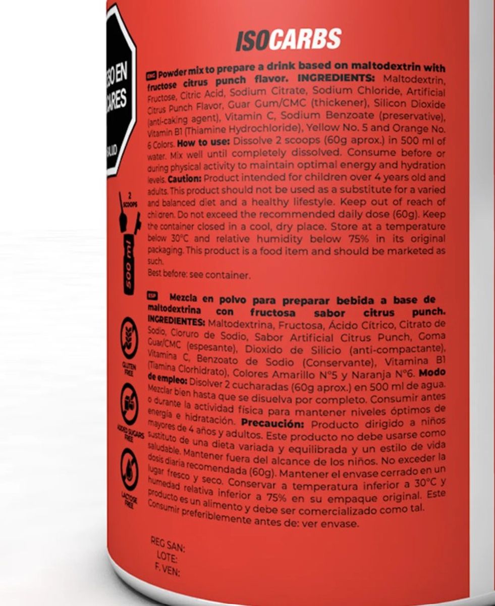 IB Isocarbs Bebida Isotónica 850g/14 Porciones Citrus Punch