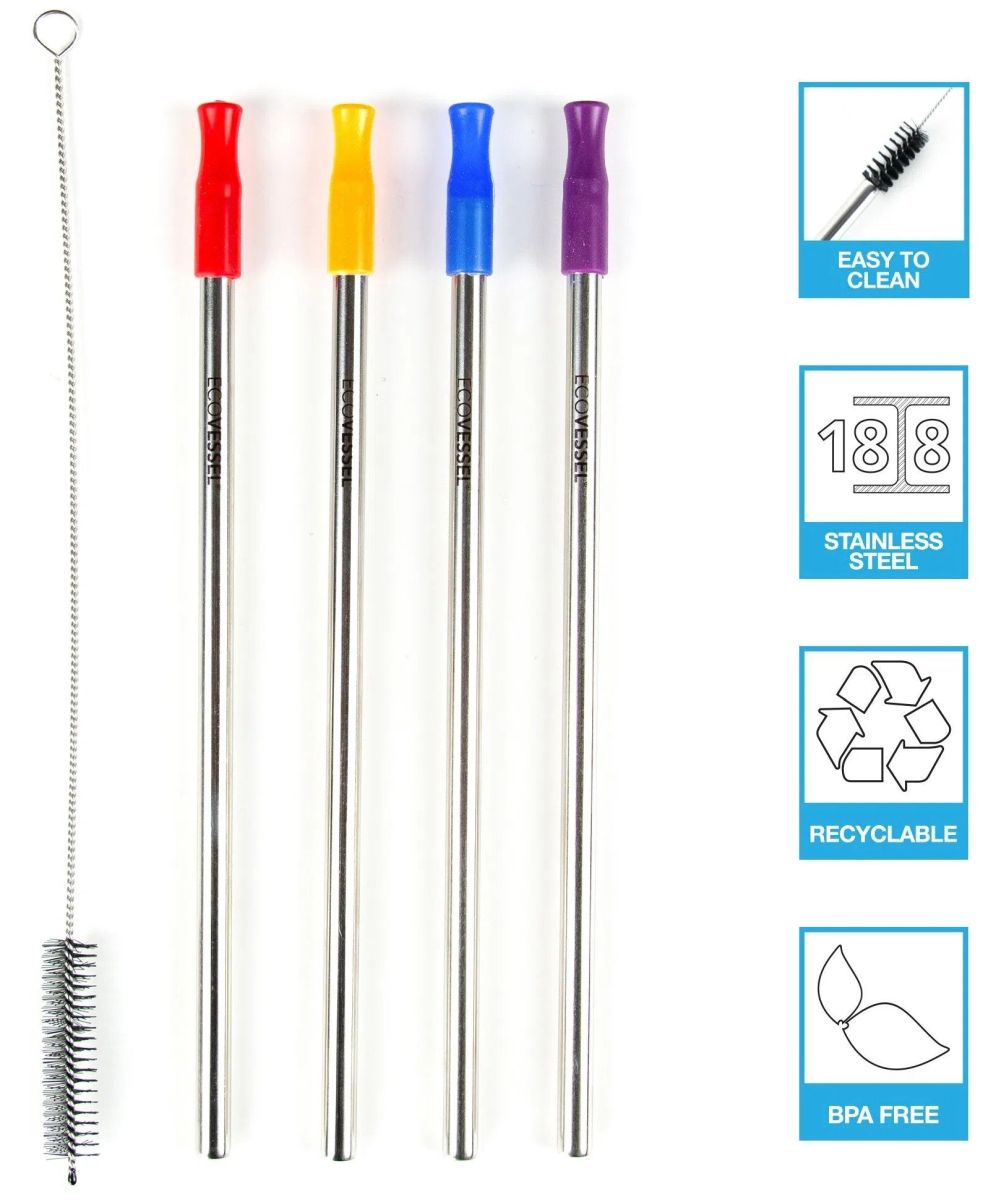 Pitillo Ecovessel 4-Pack Stainless Steel Straws